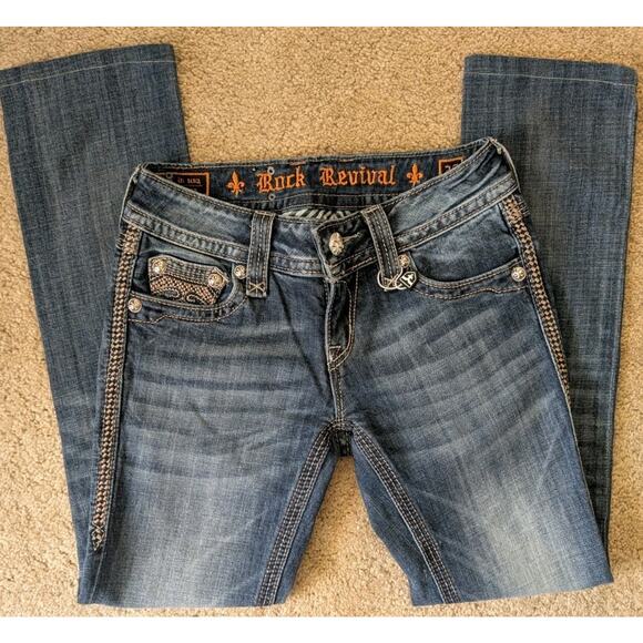 Rock Revival Alanis Straight Jeans Womens Size 25 Blue Denim 5-Pocket Designer - Picture 4 of 7